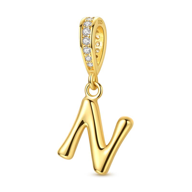 Original Copper Charm Bead Gold Alphabet Love Letter Pendant Fit Original Bracelet Chain For Women Diy Jewelry Gift