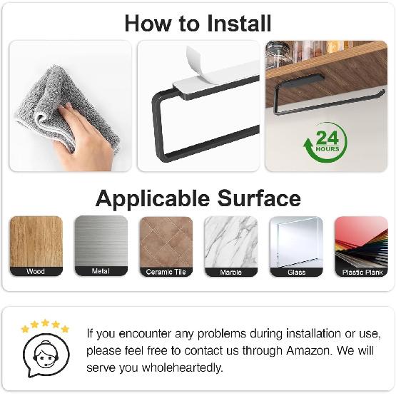 Paper Towel Holder Under Cabinet - Wall Mounted Paper Towel Holder No Drilling, Adhesive Under Cabinet Roll Holder, Black Kitchen Towel Holder, 31 x