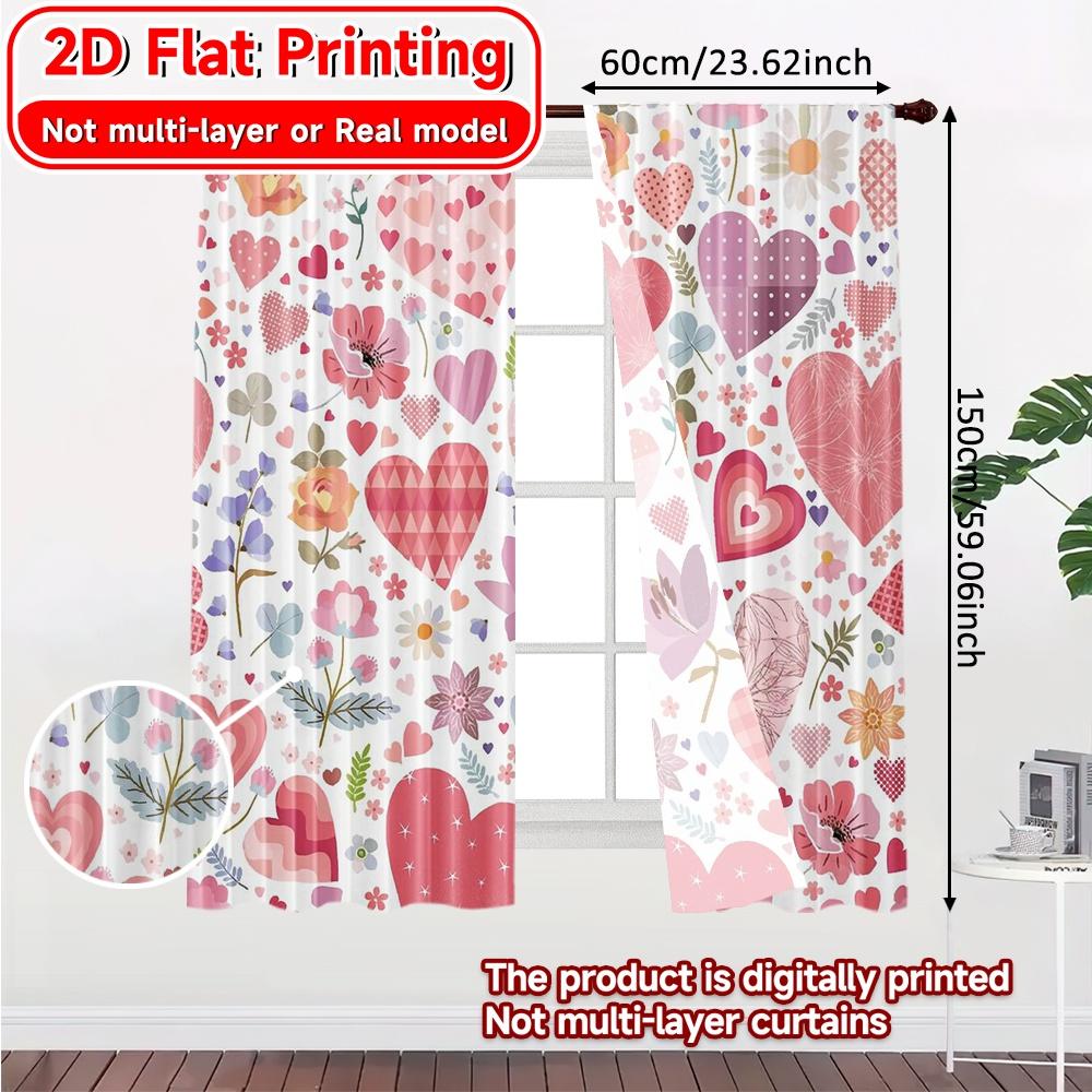 2D Flat Printing  2pcs Floral Heartscape Contemporary Popular Curtains Prints Light Filtering Curtains Holiday Suitable for