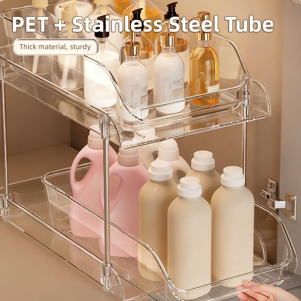 Transparent Under Sink Organizer 2 Tier CD Holder Stand Pull Out Storage Shelf Under Sink Area