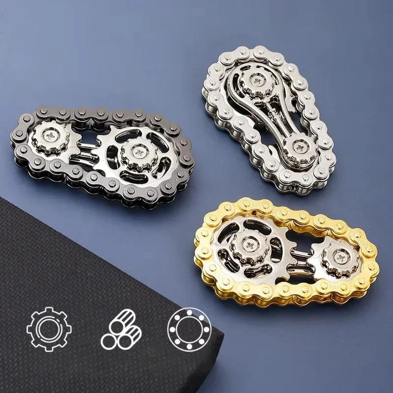 Fidget Chain,Sensory Bike Chain EDC Anti Stress Relief Anxiety Metal Fidget Finger Hand Spinner Toys For Kids Adults ADHD Autism