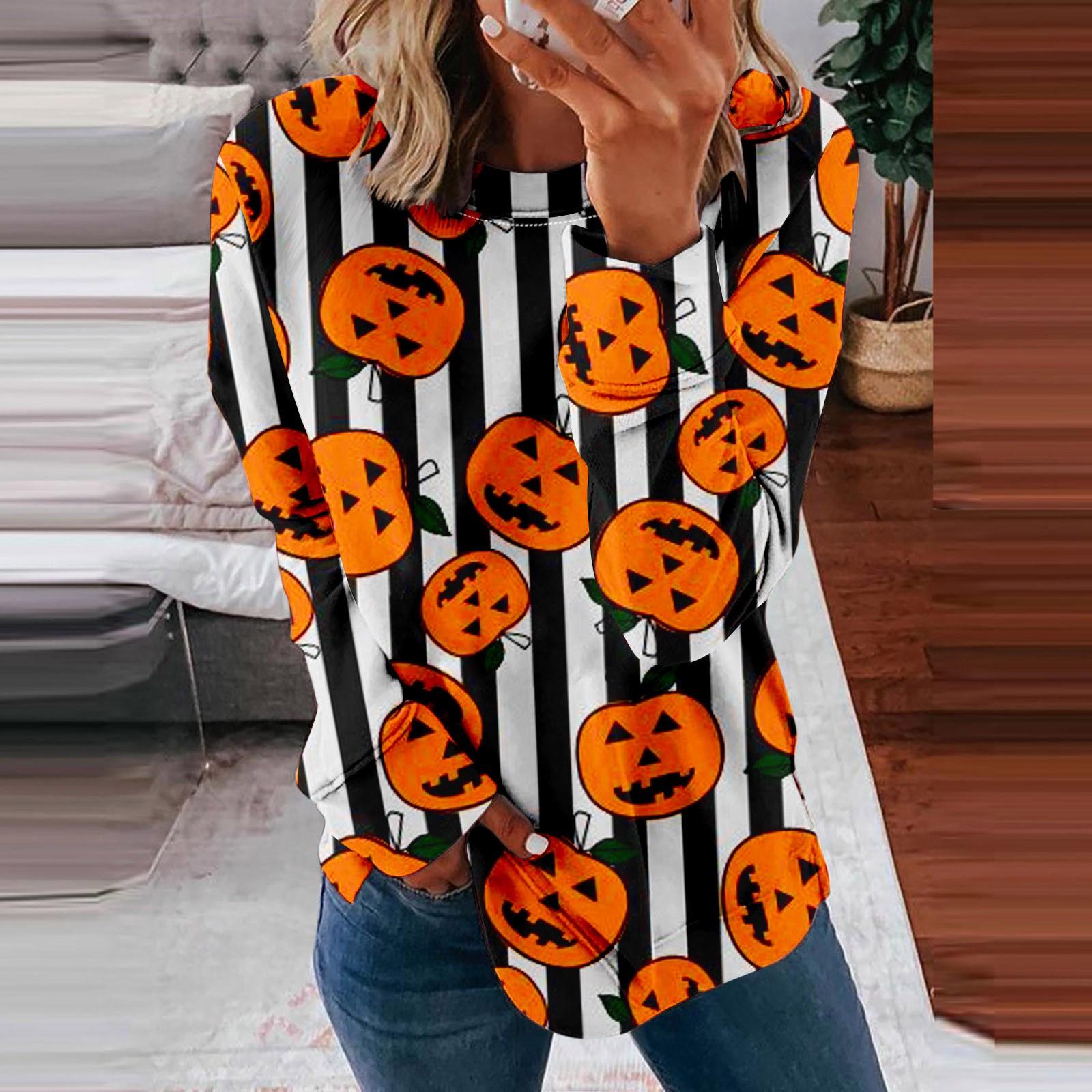 

Женский повседневный модный пуловер с круглым вырезом и длинным рукавом с принтом Хэллоуина 2022 года XL белый