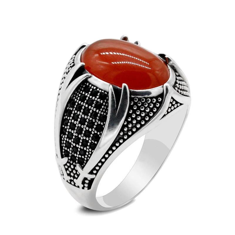 30 Styles Vintage Handmade Turkish Signet Ring For Men Women Ancient Zinc Alloy Color Black Onyx Stone Punk Rings Religious Zircon