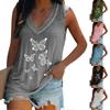 Damenmode V-Ausschnitt Pullover Ärmellos Lässig T-Shirt mit Strass Schmetterling Design Weich Leicht Sommer Oberteil