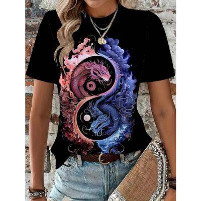 Women's Stylish Spring & Summer T-Shirt - Enchanting Floral & Skull Design - Comfortable Short Sleeve, Crew Neck Top - Perfect for Casual Wear