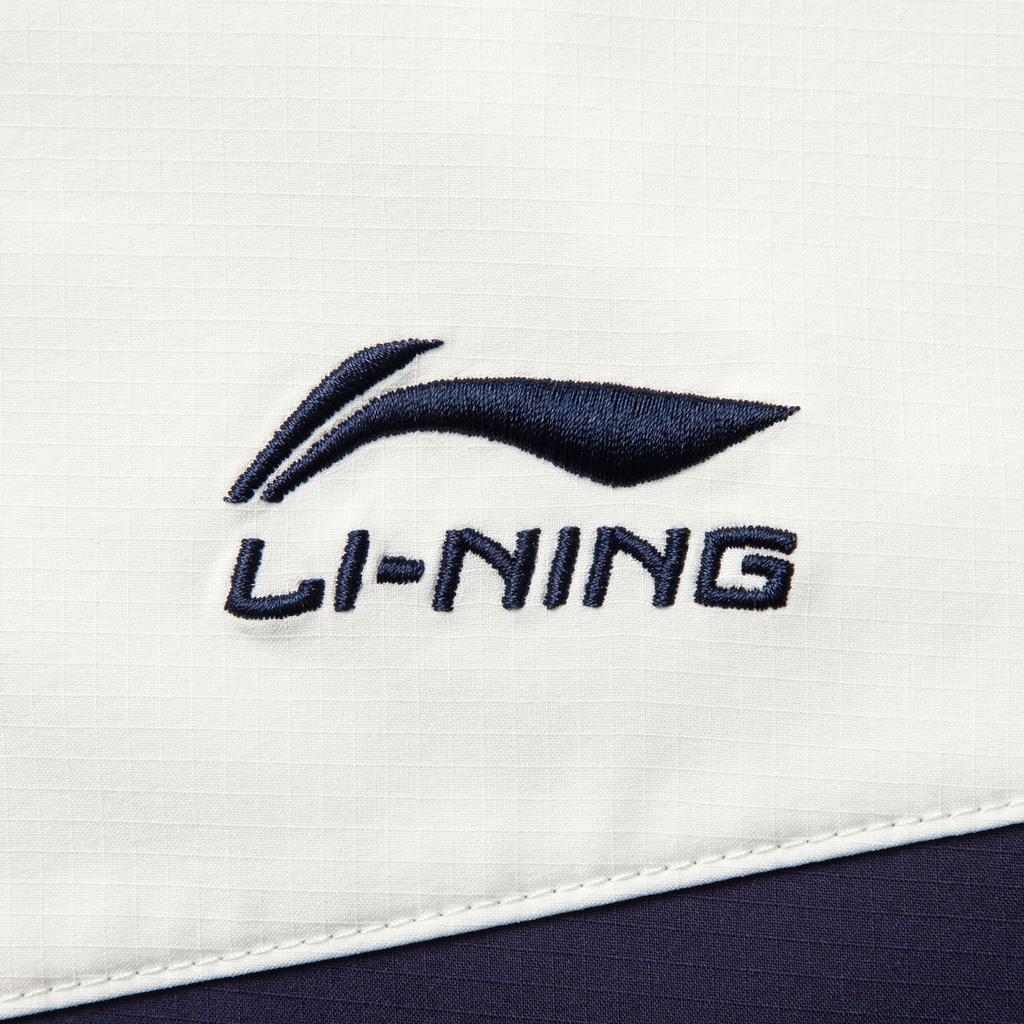 Li Ning Color Block Zipper Hooded Casual Loose Sports Windbreaker Men Outerwear Off-White Deep-Navy AFDV701-4