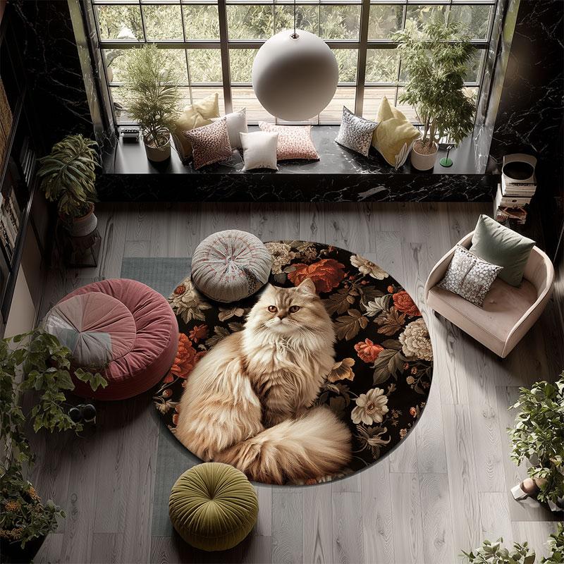 Vintage Cats pattern round rug,Carpet Rug for Living Room Bedroom Playroom ,Non-slip Floor Mat,Holiday Gifts and Birthday Gifts.