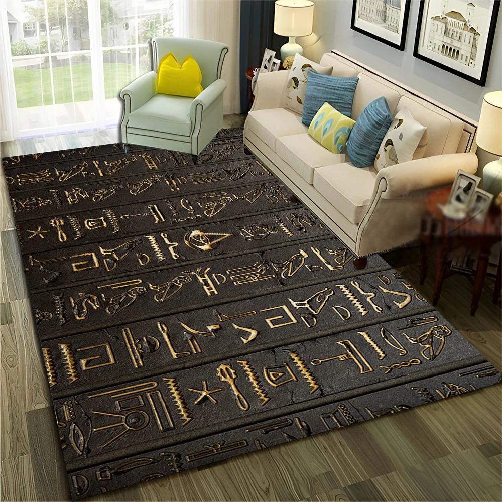 3D Egyptian Pharaoh Hieroglyphics Carpet Rug for Home Living Room Bedroom Sofa Doormat Decor,kids Area Rug Non-slip Floor Mat