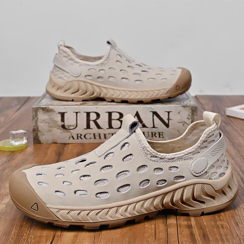 FashionBreathable Simple Leather Men Shoes Summer Slip on Loafers Hollow Out Man Casual Leather Flats Hot Sale Driving Shoes Moccasins
