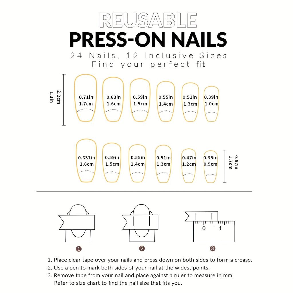 24 Stück Neuer Kurzer Stil Quadratisch Mode Französische Linien Goldrand Einfacher Stil Nagelpflaster Falsches Nagelpflaster für Mädchen und Frauen