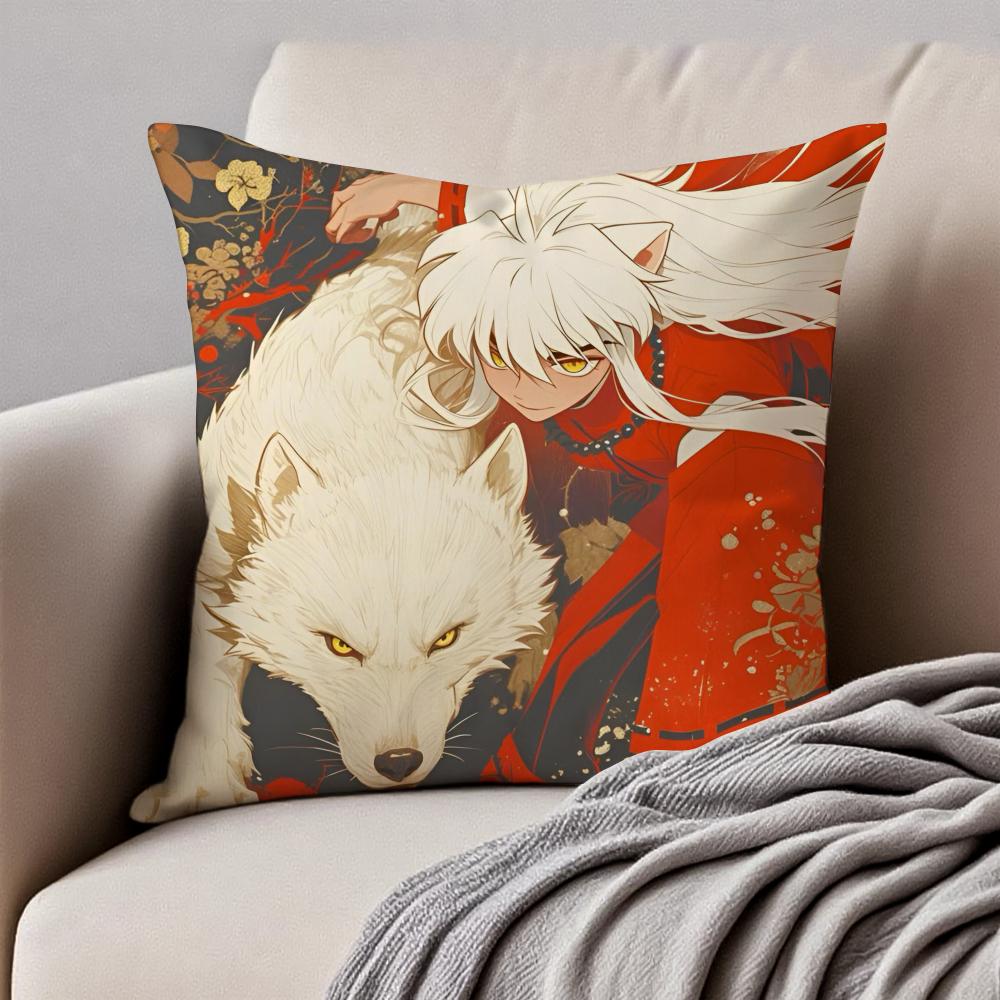 Classic Anime IInuyasha Cushion Cover Pillowcase Antidustmite Invisible Zipper Short Plush Sofa Cushion
