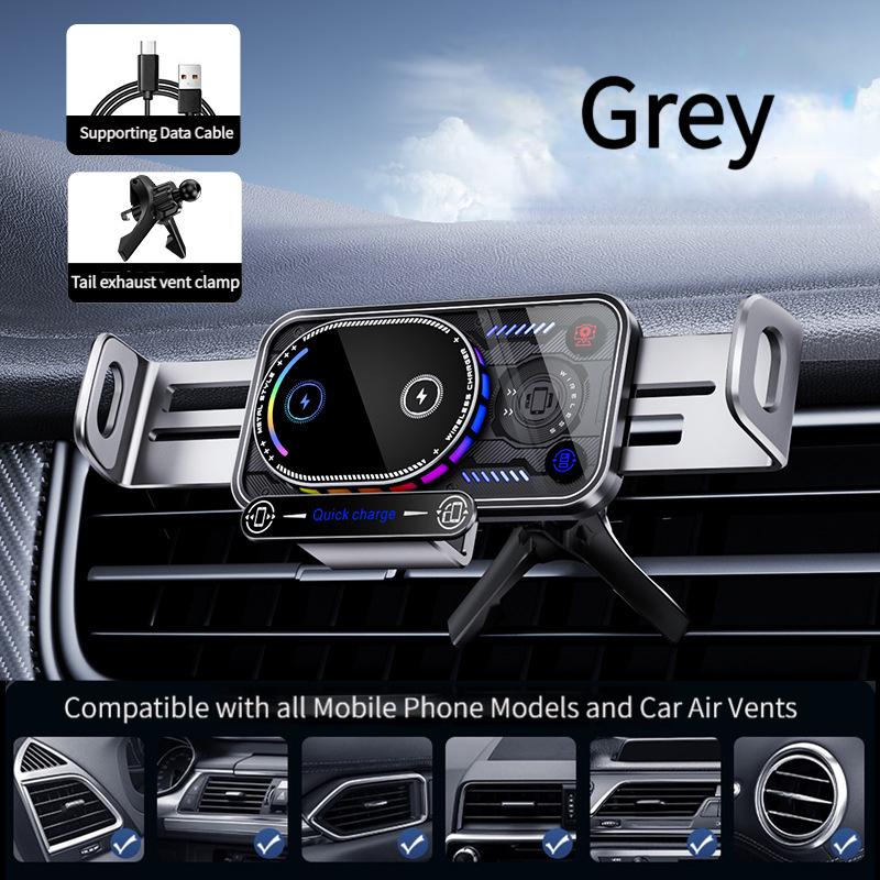 

Wireless Car Charger Foldable Phone Car Mount Air Vent Auto-Clamping Qi Car Holder for 15W Fast Charging Hands-Free Navigation сірий