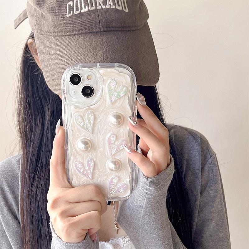 Epoxy Wind Pearl Bow Mobile Phone Case Is Suitable For Apple 17Promax Love Light Luxury Iphone15 Women 8