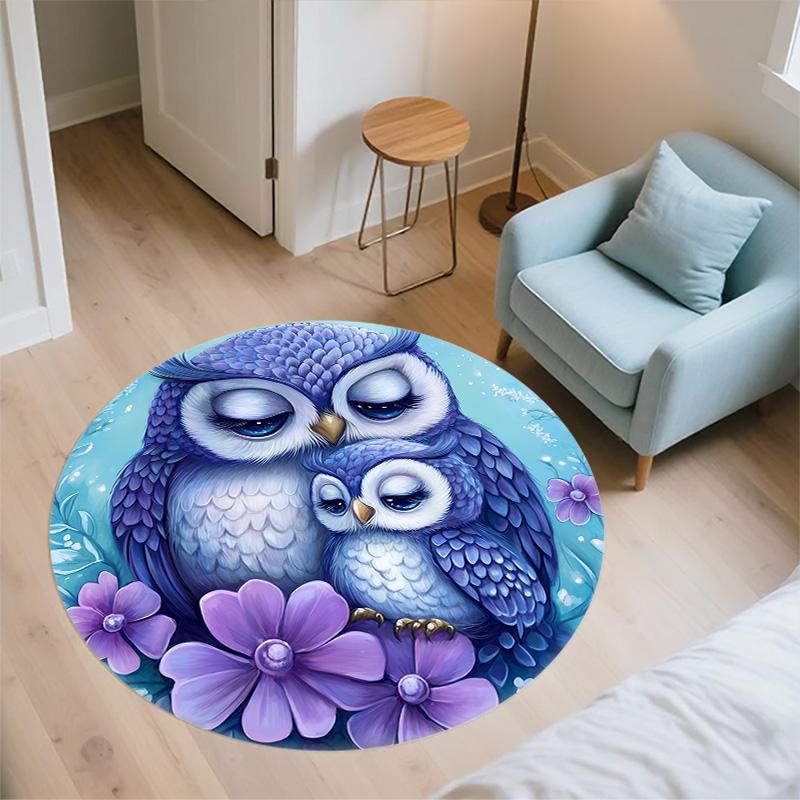 Owl Round Area Rug,Carpet Rug for Living Room Bedroom Sofa Playroom Decor,Non-slip Floor Mat
