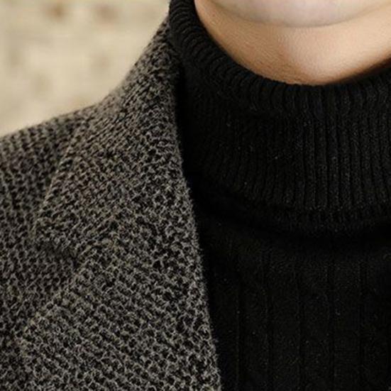 Men Woolen Coat Lapel Long Sleeve Single Breasted Jacket Coat with Pockets Solid Color Loose Fit Casual Outerwear Cold Weather Wear