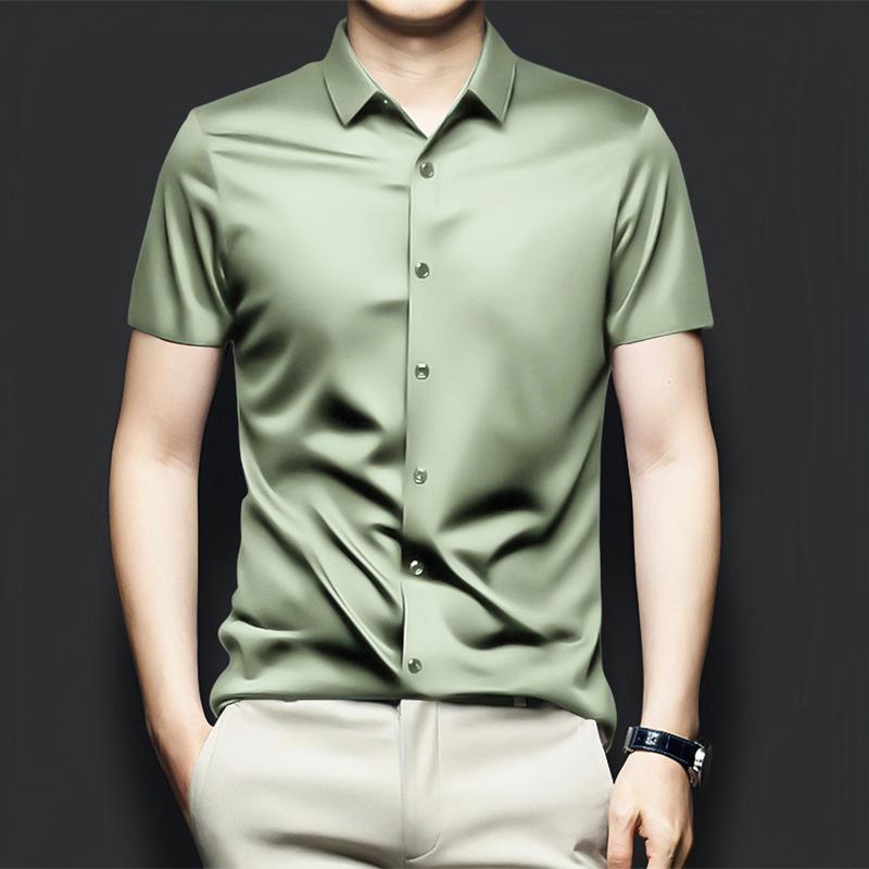 Pánská košile s krátkým rukávem z ledového hedvábí, nemačkavá, business