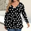 Women's Plus Size Shirt Long Sleeve  Print Top Pleated Casual V-Neck Top