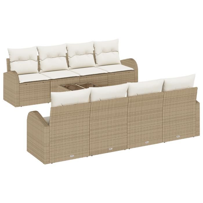 VidaXL Ensemble de Canapés de Jardin 9 Pièces avec Coussins Beige en Rotin Synthétique 3345971