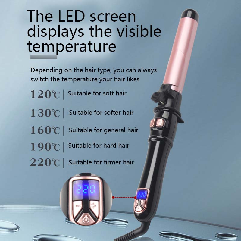 Professional-Grade Auto-Rotating Rapid Heating Ceramic Glazed Curling Iron with Digital LCD Display