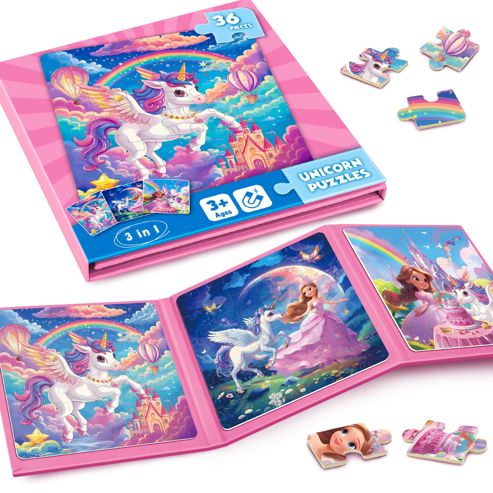 

Magnetic Jigsaw Puzzles for Toddlers Kids 3-8 Girls,(3 36-Pieces) Axolotl Travel Puzzles Toys for Kids Ages 4-6 Birthday Gift