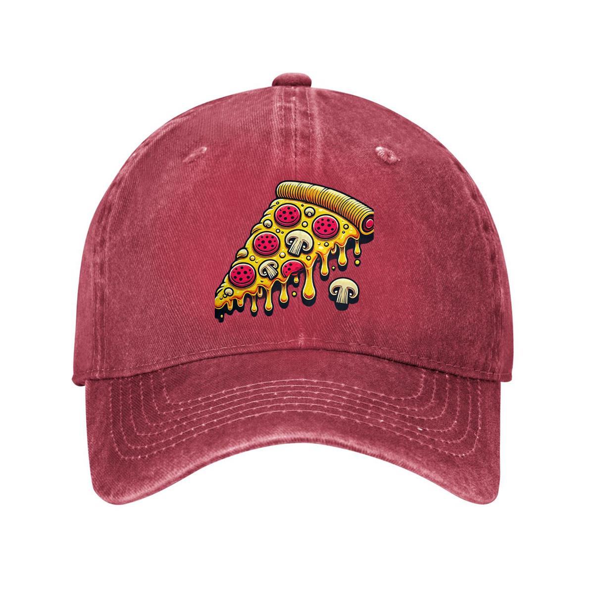 

Pizza Slice Mushroom Graphic Washed Cotton Baseball Cap Casual Dad Hat Adjustable Unisex One Size