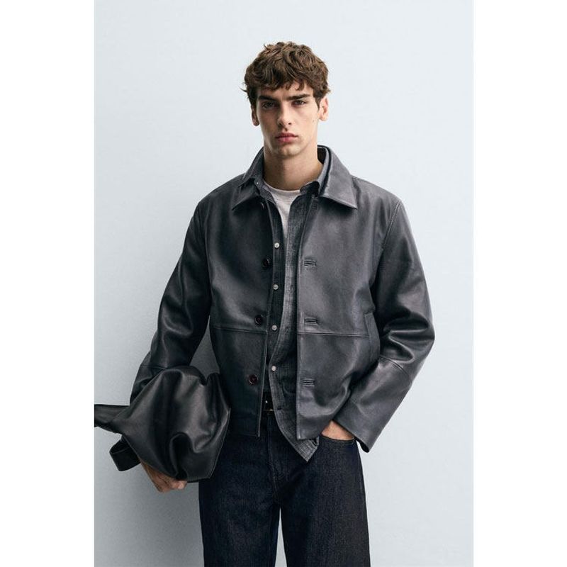 Spanish Foreign Trade Autumn New Arrivals Men s Casual Leather Imitation Leather Jacket 5388250 Black S