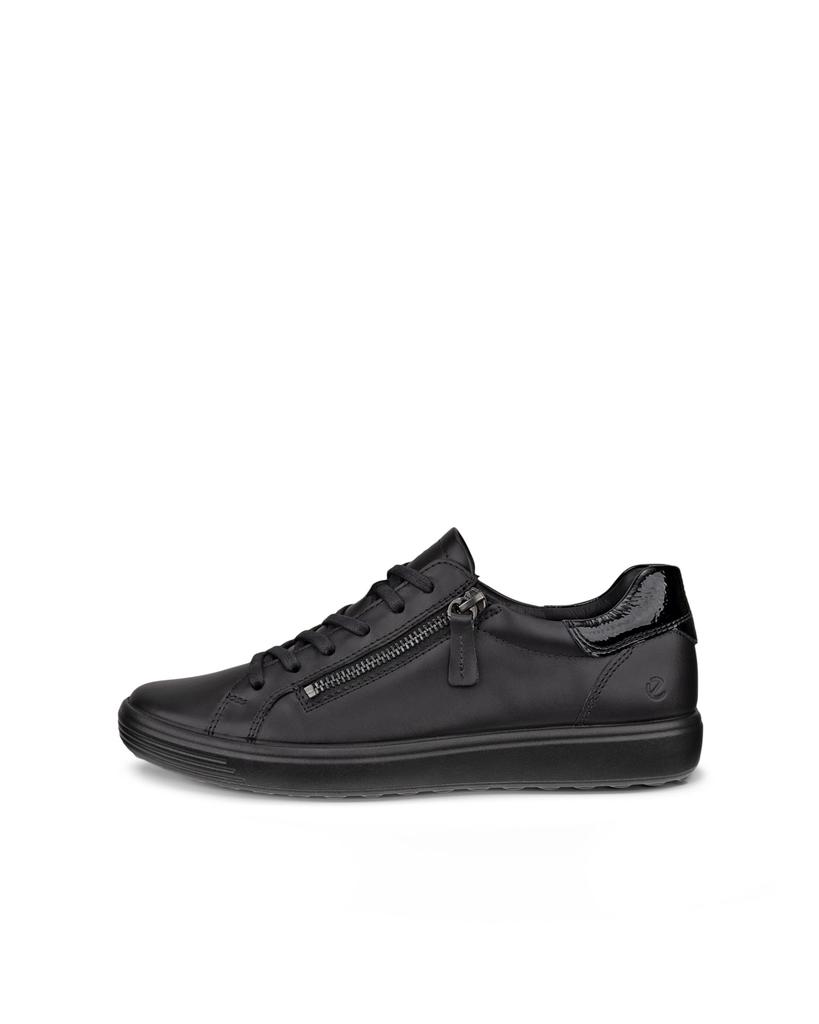 ECCO SOFT 7 W Damen Echtleder Schnürschuhe mit seitlichem Reißverschluss, Schwarz/Schwarz, Größe 24.0 cm, 3E