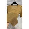 Summer Fashion Gold Short-sleeved T-shirt Women Slim Casual Pullover Top Female V-neck Knitting Tee