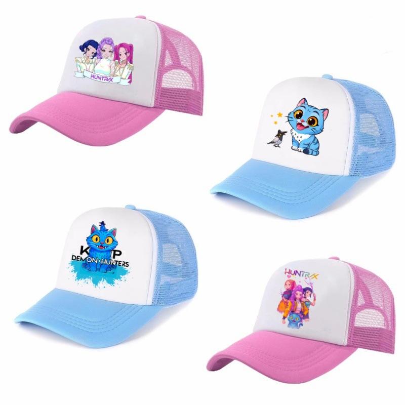 Cute Demon Hunter Girls' Baseball Cap Adjustable Casual Printed Mesh Sun Hat for Kids