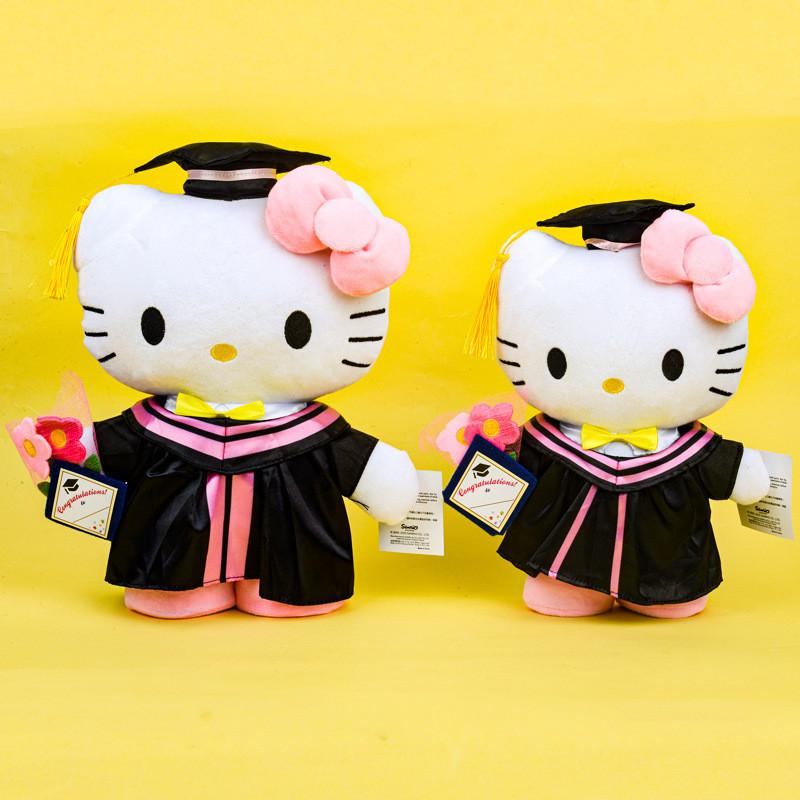 Bezauberndes Abschluss-Plüschtier mit Hello-Kitty-Mütze, ultraweich, kurzplüschig, 25 cm, süßes Sanrio-Motiv
