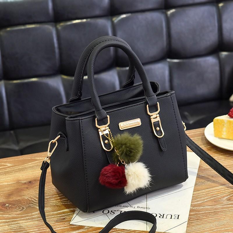Fashion versatile women's handbag simple large-capacity messenger bag double-layer hairball shoulder bag bags
