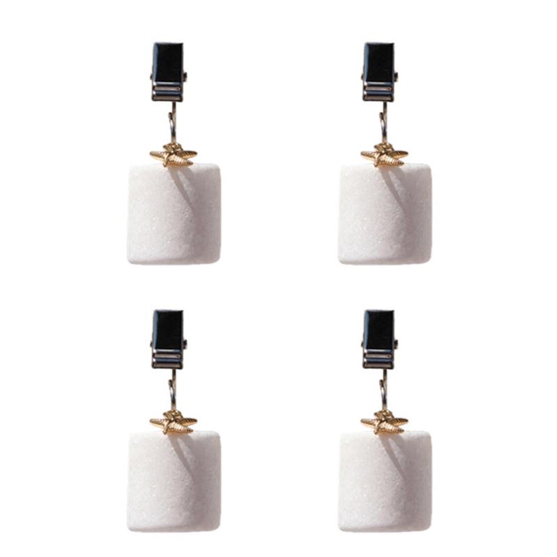 Stainless Steel Tablecloth Clamps With Natural Marble Stone Textured Elegant Cylinder Design For Modern Dining Tables