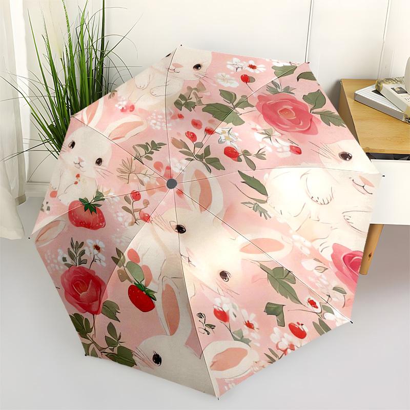 

Bunnies, Flowers Themed Automatic Opening and Closing Umbrella, Compact Travel Umbrella, Lightweight and Portable, Suitable for Beach Commut