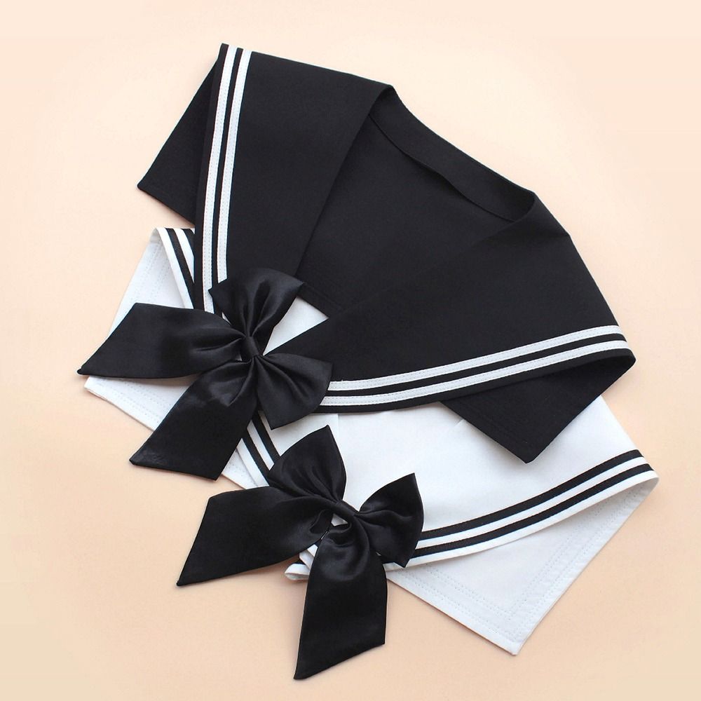 Striped Sailor Fake Collars Scarf Detachable Academy Style Sailor Suit Bow Tie Black White Cotton Shawl Wraps