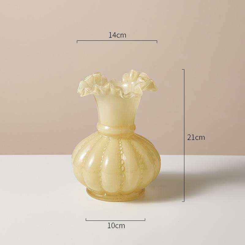 Cream Style Medieval Vase High Grade Glass Light Luxury Flower Arranger French Decorative Ornament  Style Terrarium pumpkin vase