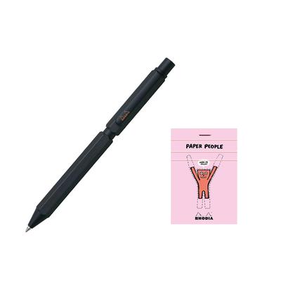 Rhodia Pen Ballpoint Pen with Two Colors and and Mechanical Aluminum Body with Hairline Rotary Includes RHODIA 11 Block Rhodia Multi-Function "Script