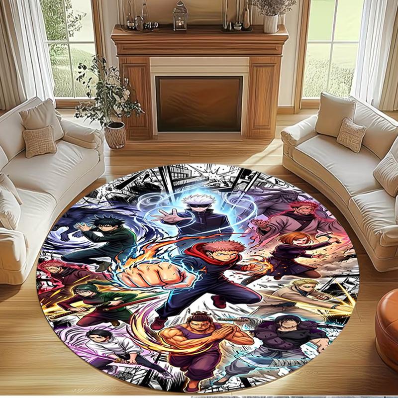 Jujutsu Kaisen Print Round Rug, Washable Floor Carpet, For Entryway Dorm Laundry Room Office Study, Home Decor Birthday Christmas Gift
