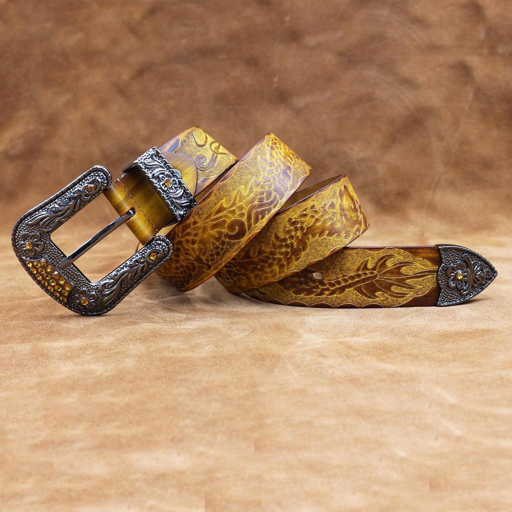 Herren Retro Gürtel aus echtem Rindsleder, Robust, Geprägtes Design