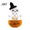 Thoughtful Care Package for Friends Hand Knitted Halloween Ghost Ornament, Crochet Plush Doll with Cute Desk Ornament Encouragement Card, Desktop
