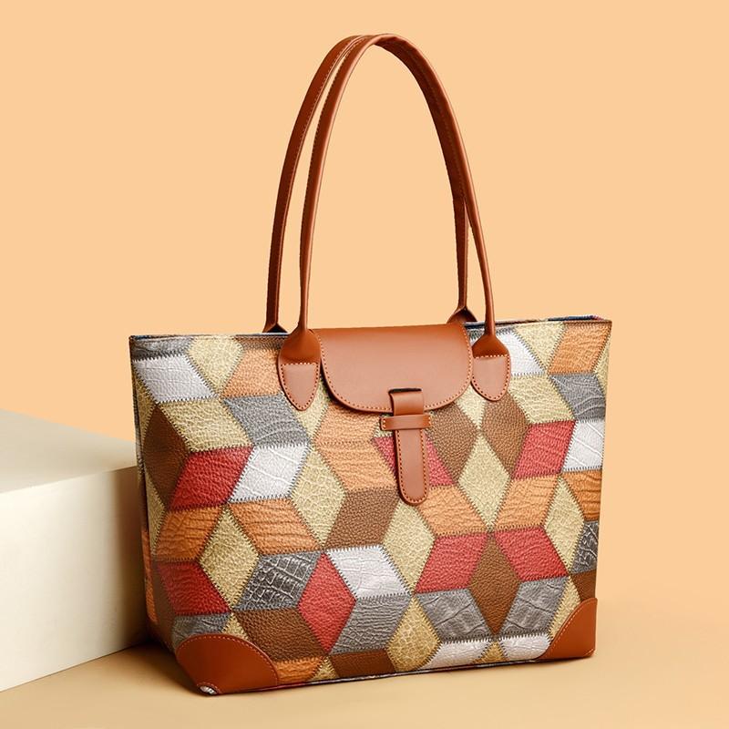 Strukturiertes weiches Leder große Tasche Damen neue trendige Mode große Kapazität farblich passende Handtasche Pendler Schultertasche