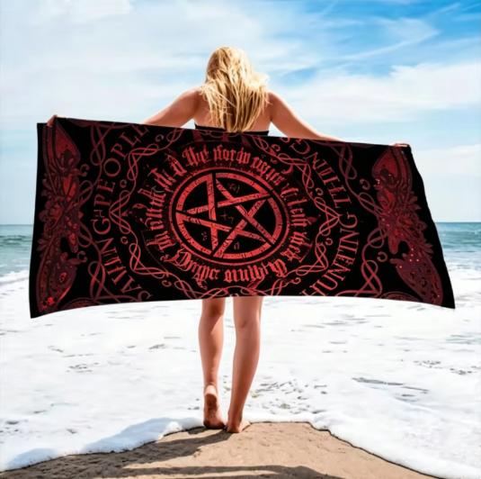 Occult Sun Star Pattern Beach Towel, Large Microfiber Sand Free Quick Dry Towel for Summer Vacation Towels Towels Bathroom