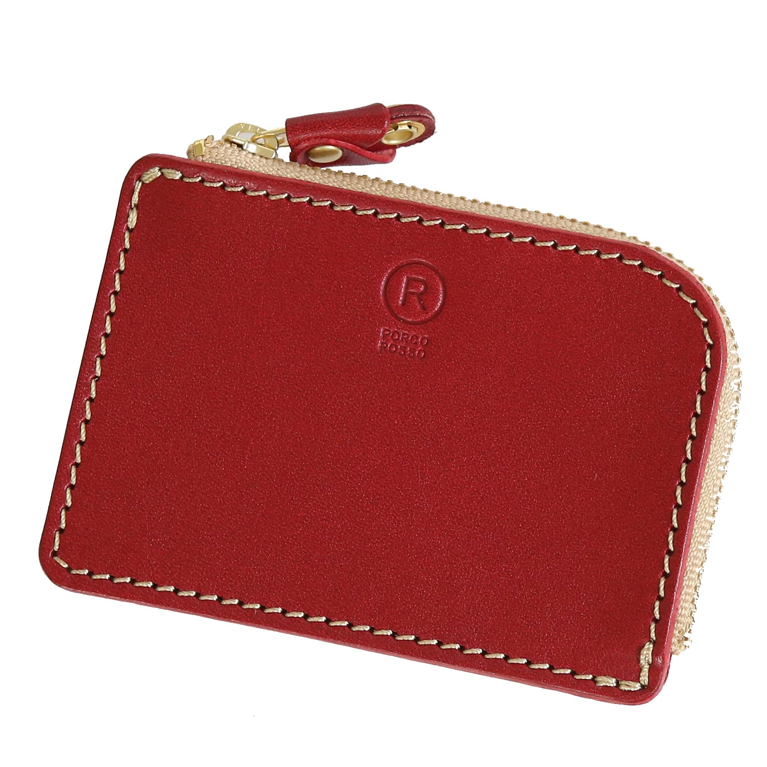 

Thin Gusset ZIP Coin Case Original Tochigi Leather Made in Japan Genuine Leather Red [Porco Rosso] [sokunou]