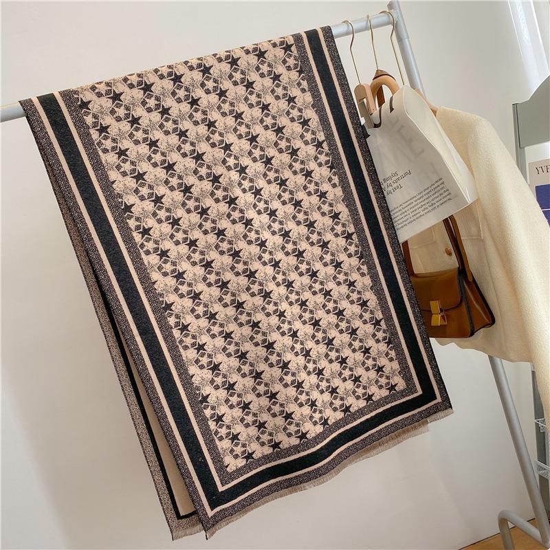 Autumn and winter five-pointed star warm scarf women's long thickened imitation cashmere scarf stall
