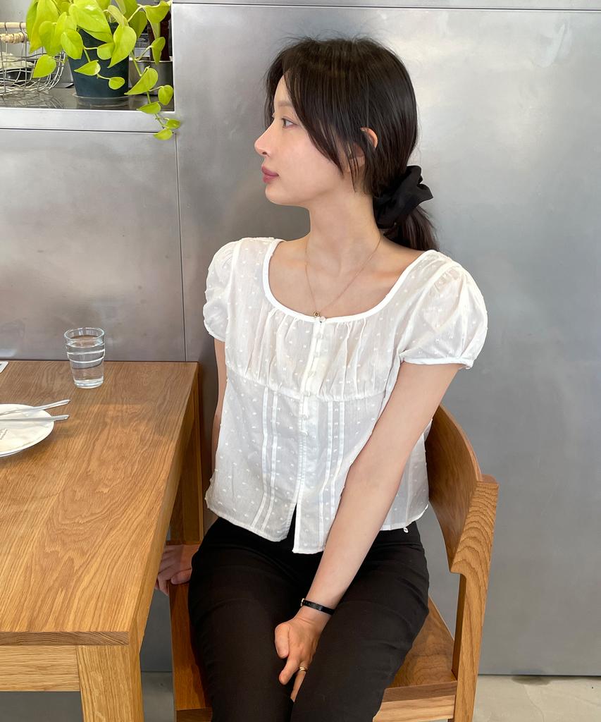 Tudument Polka Dot Puff Sleeve Blouse White