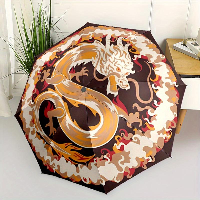1pc Dragon Flames Automatic Open/close Folding Compact Umbrella, 8-Rib Sturdy Canopy, Lightweight Portable, Everyday Use, Gift,121