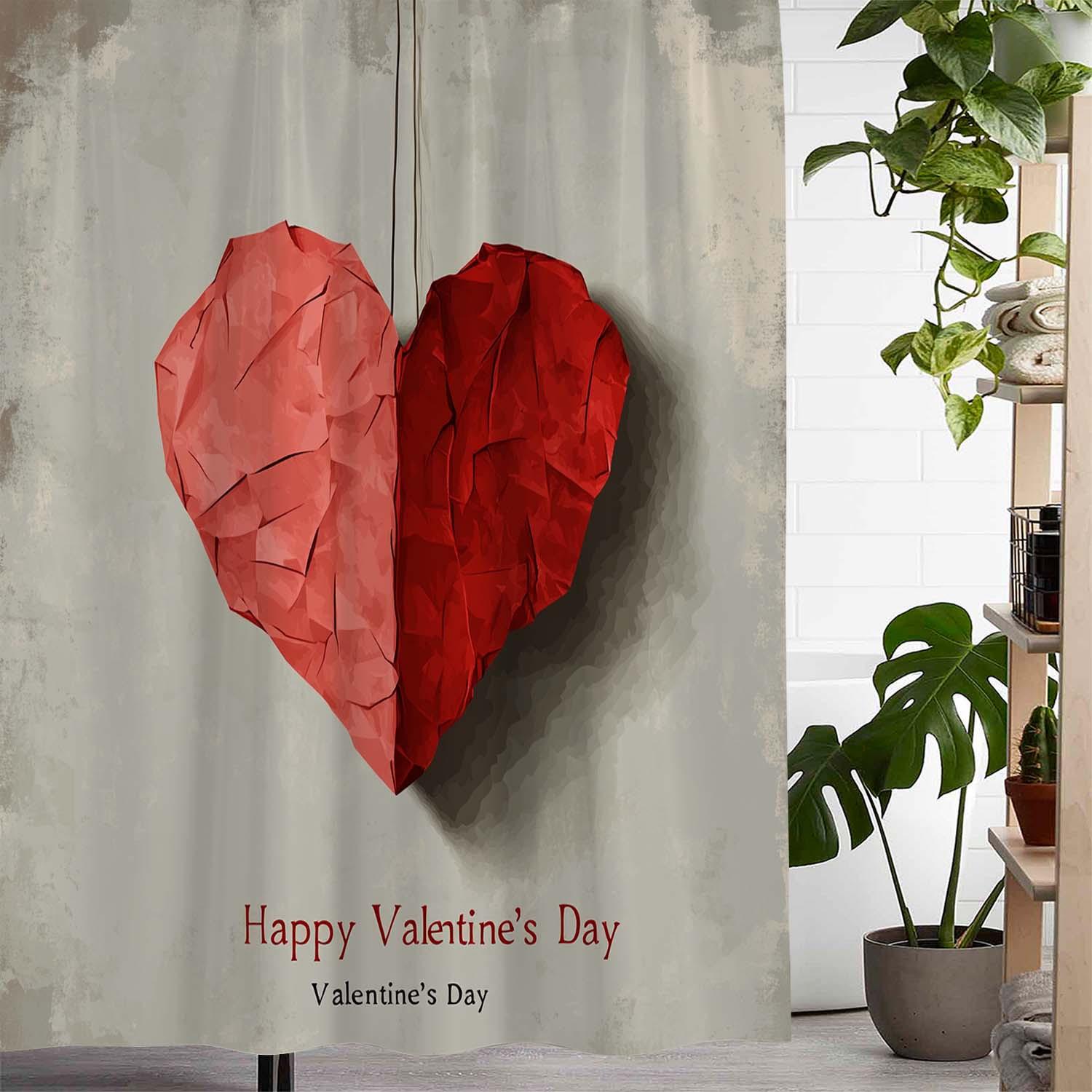 

A Waterproof Shower Curtain with a Valentine S Day Origami Heart Print, Including 12 Hooks for Window Curtains. W90XH180cm