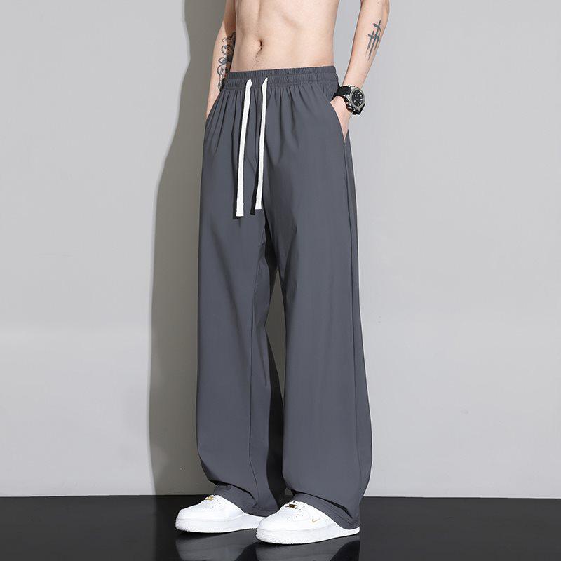 Men’s Plus Size Ice Silk Stretch Knit Wide-Leg Casual Pants