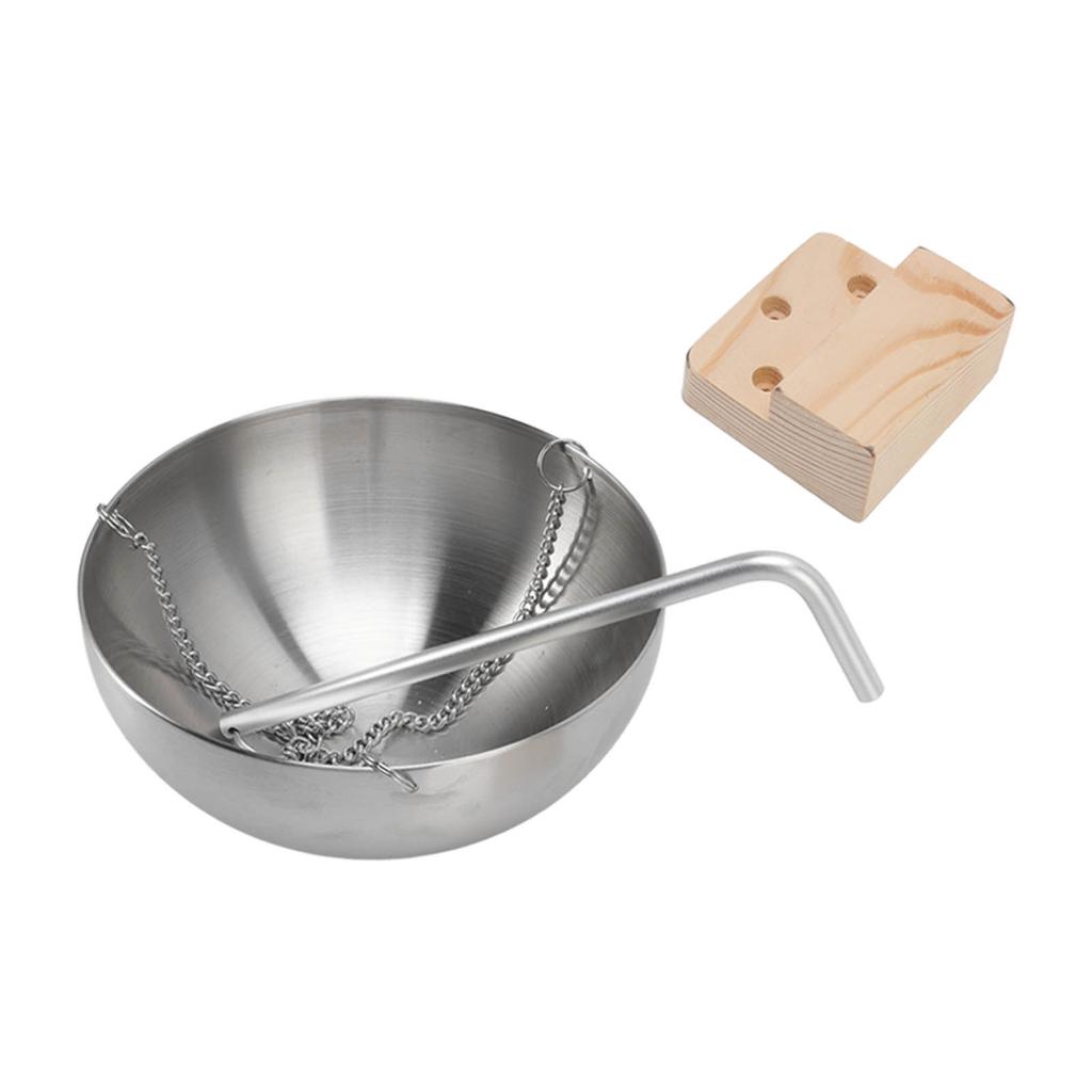 Saunaschale Edelstahl Hängender Aromatherapie-Ölbecher mit Holzblock für Saunaraum L 20cm