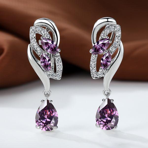 

Droplet-shaped pink diamond copper-plated champagne gold ear buckles, holiday gift earrings for women