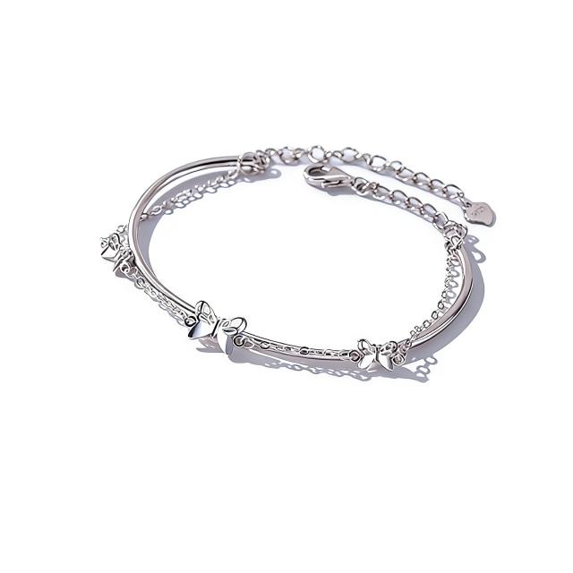 Women's Silver Bracelet 925 Sterling Silver Elegant Design Adjustable 16-20cm Silver Simple Bangle Gift for Her